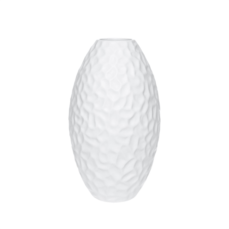 Ice Haven Tabletop China Handmade White Geometric Pattern Ceramic Vase for Home Decoration