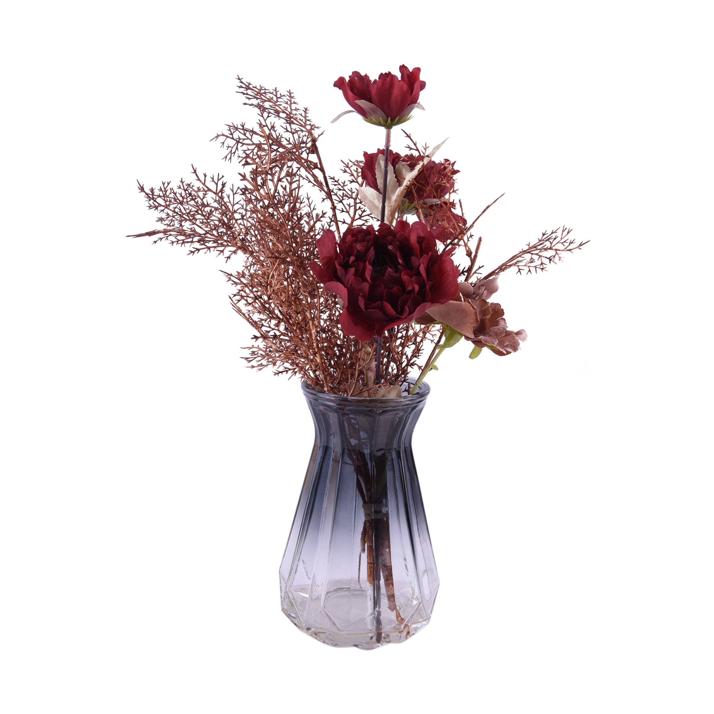 Artificial vintage Flowers in pots with Glass Vase for home Decor