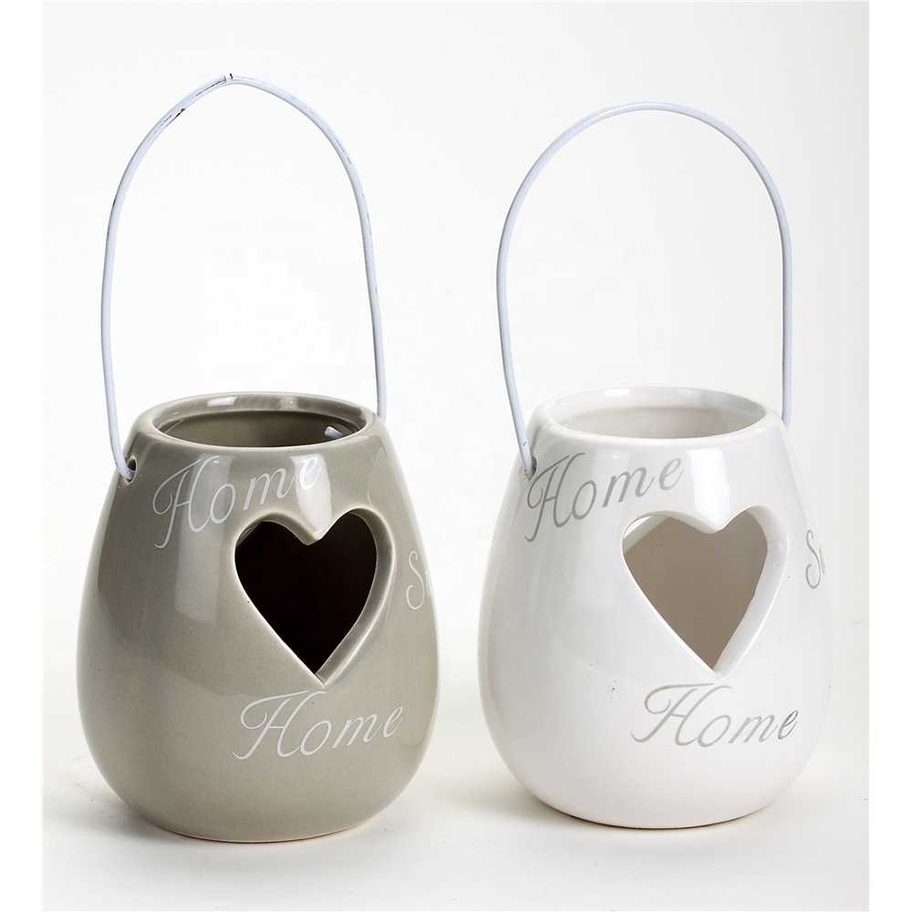 Sweet Home Decorative Heart hanging ceramic Candle Holder