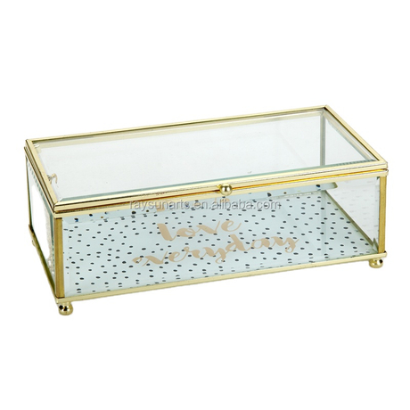 gold Metal Frame Geometric glass jewelry trinket box and organizer