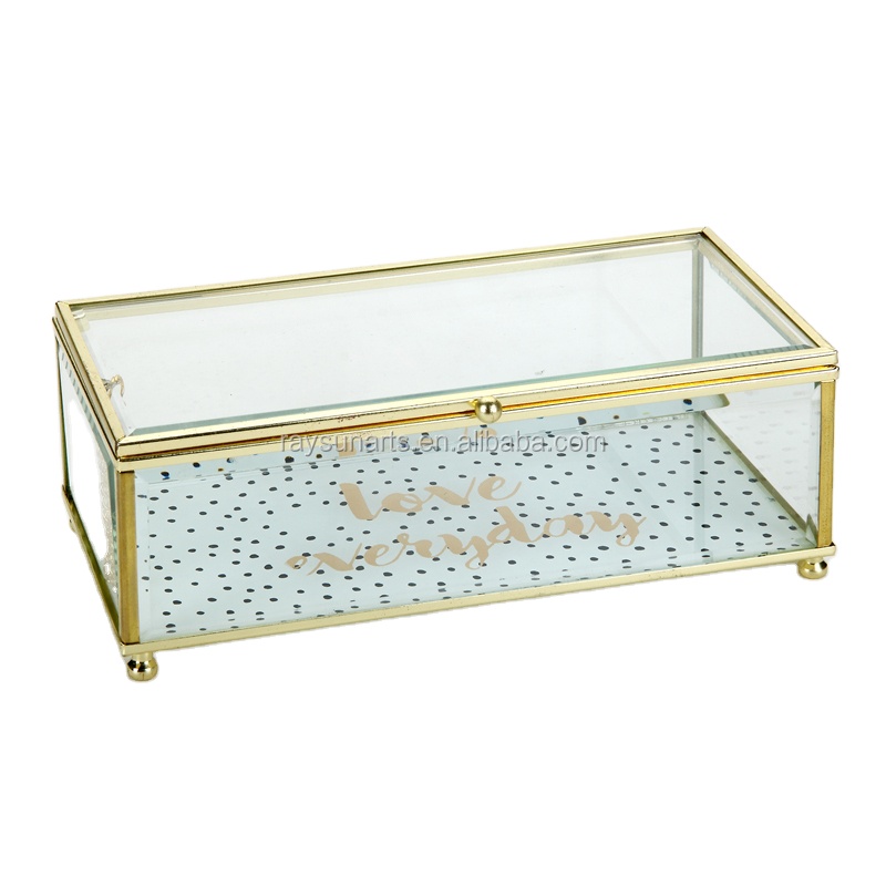 gold Metal Frame Geometric glass jewelry trinket box and organizer