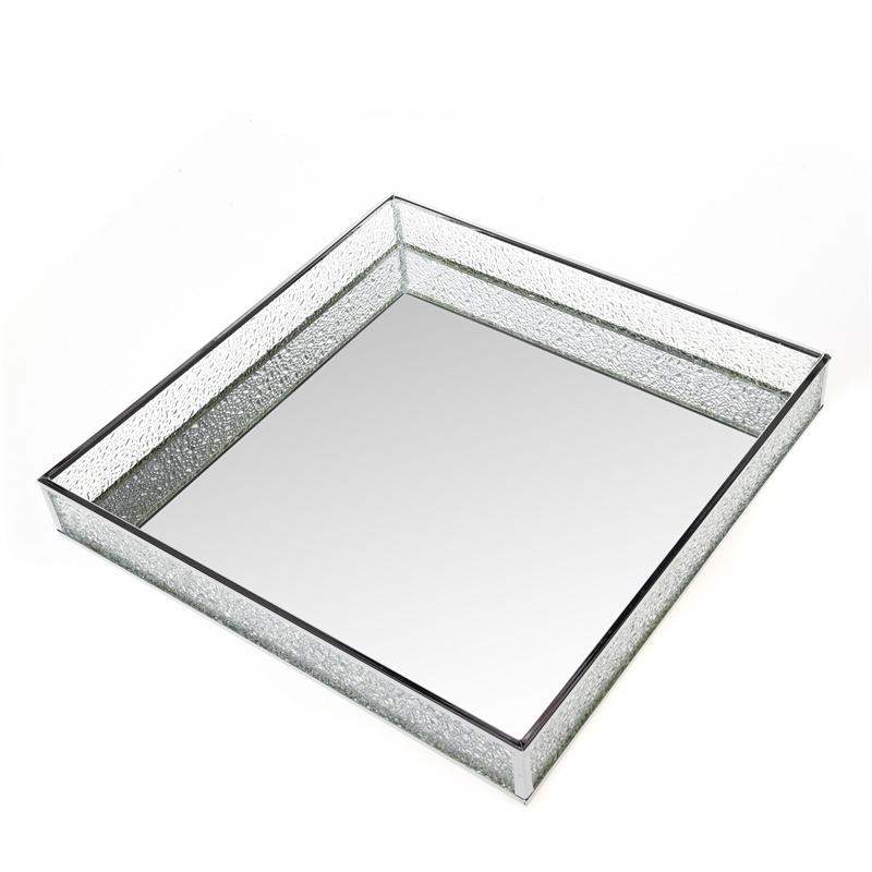 Ice Haven Silver Glass Tray Rectangular Clear Mirrored Crystal Glass Decorative Kitchen Tray 