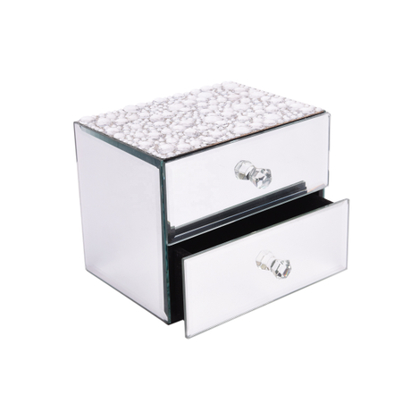 Double Layer Rectangle Silver Mirror Glass Jewelry Box