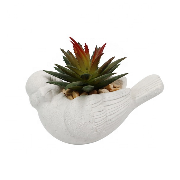 Cement bird pot with artificial succulent plants for home decoration artificial flower pots & planters