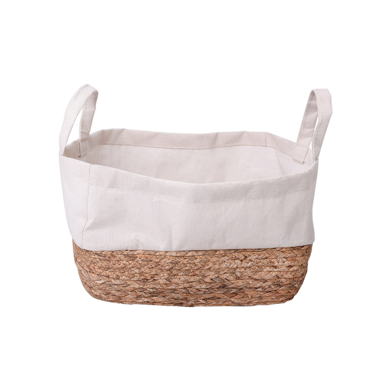 Natural Grass Storage Basket Combine With Fabric pattern