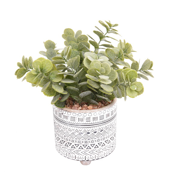 cement pot with artificial leaves plant