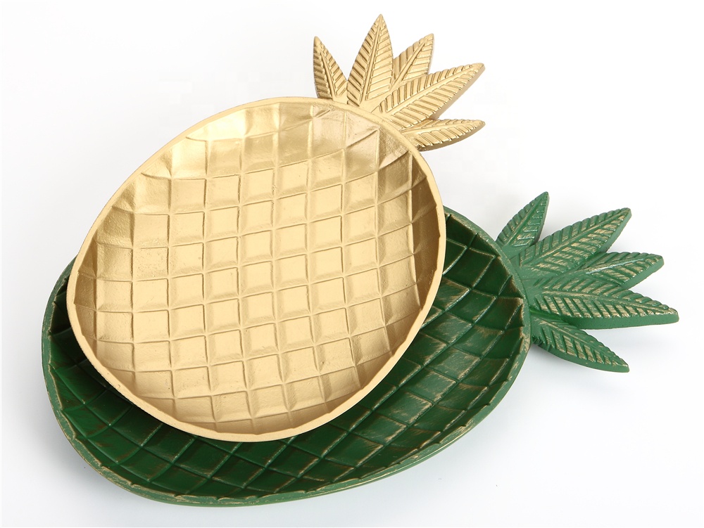 wood gold pineapple shape plate jewelry display set