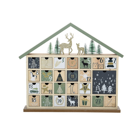 Nature Department Christmas Wooden Advent Calendar Festive Christmas Village Design with 24 Drawers