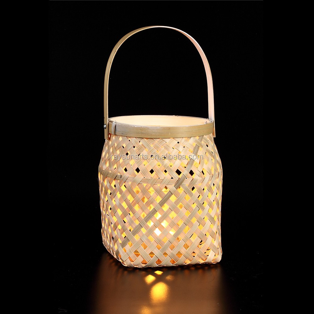 Hanging Outdoor bamboo rattan Wicker Candle Lantern
