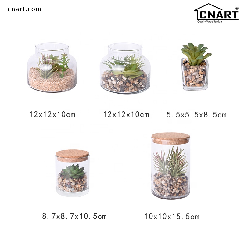 home decor plants artificial indoor glass terrarium jar with lid plant pots